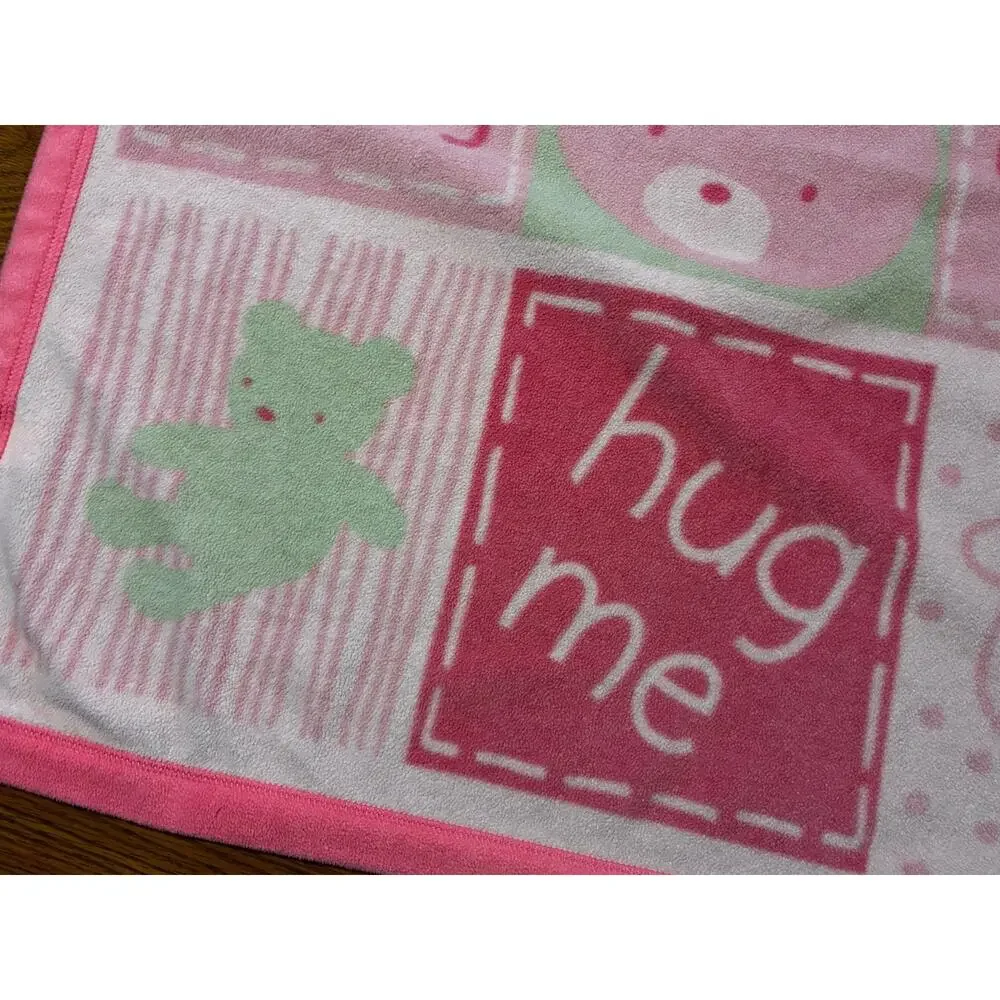 Carters Classics All About A Bear Pink Baby Blanket Hug Me Fleece Green White